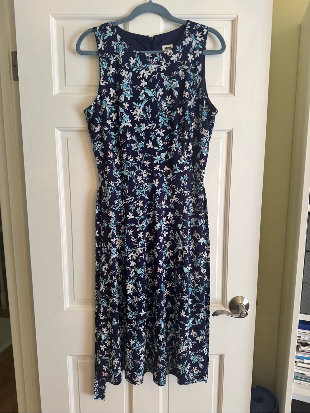 Anne Klein Navy Midi Dress with Blue and White Floral Print
